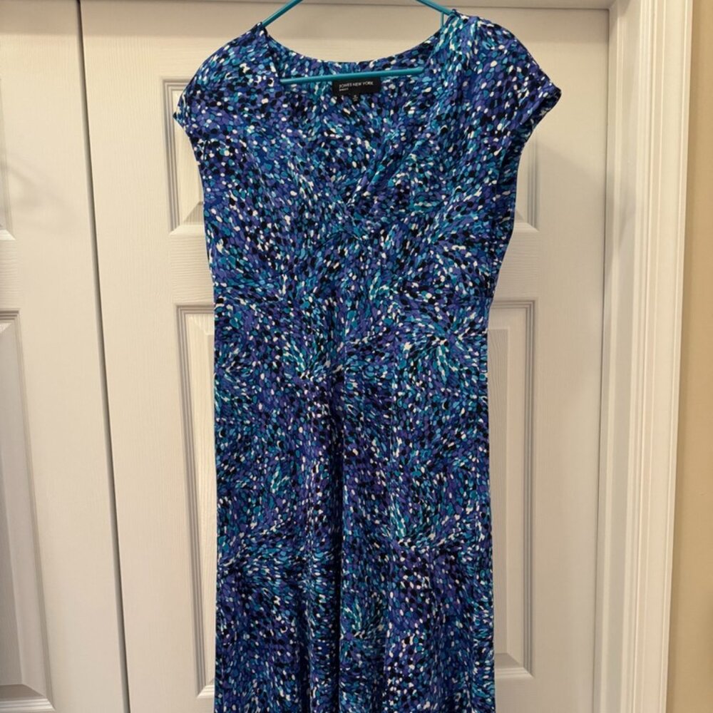 jones new york blue dress | Dresses | Jones New York Womens Purple Black White Spotted Design Size 2 wear look NA-01.30.25PM Victorian-Inspired Gothic Purple and Color:Diamond White*